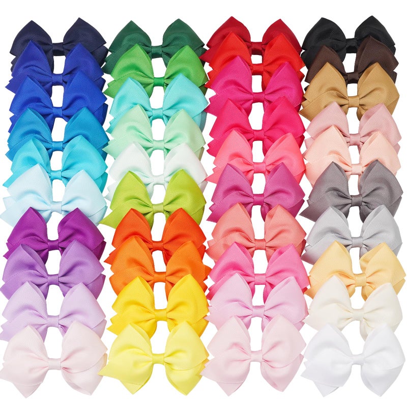 JOYOYO 40 Colors 4" Hair Bows Clips Girls Pigtail Bows Alligator Clips for Baby Girls Fine Hair Infants - Image 1